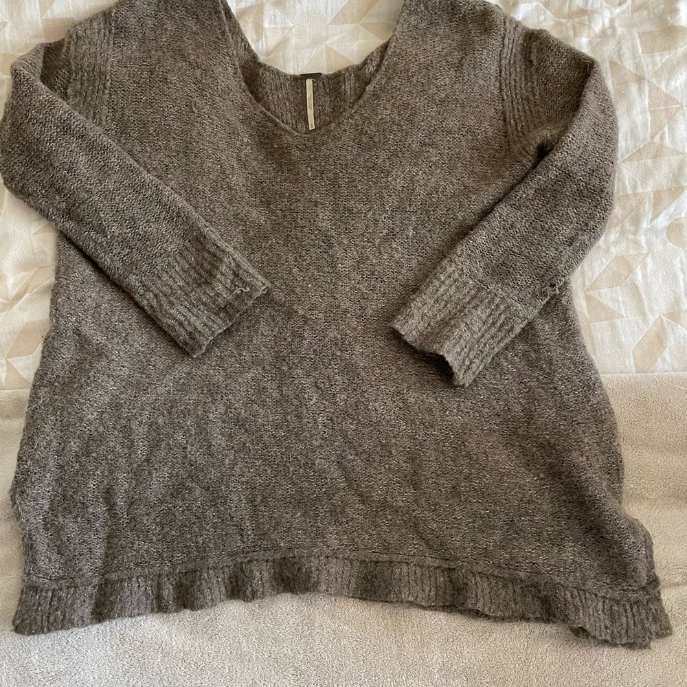 Free People Heather Brown V-Neck Knit Sweater